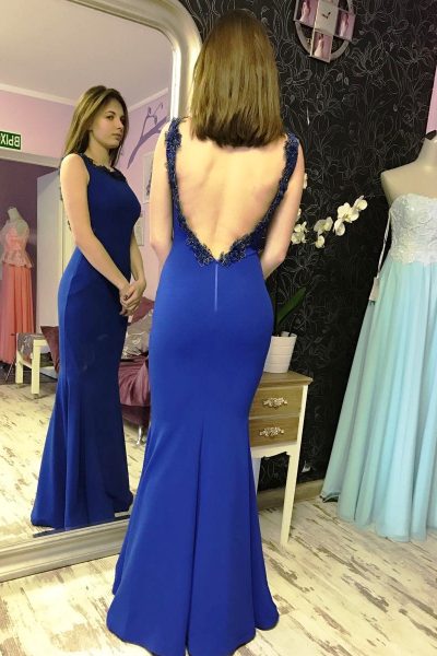 Синее выпускное платье